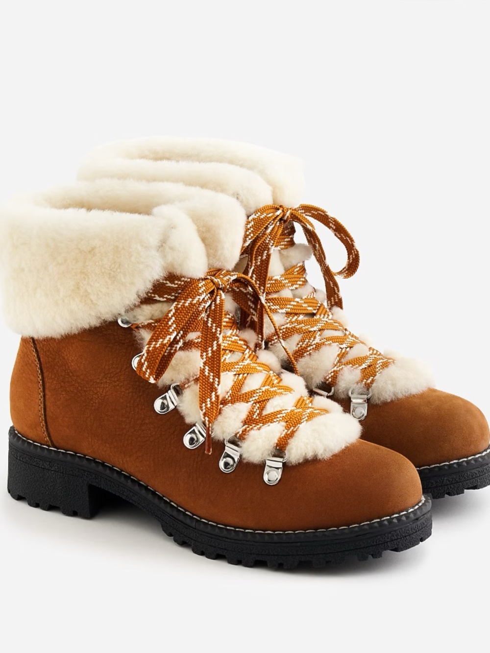 J Crew Nordic Faux Shearling Leather Hiking Boot Winter Warm Sepia Brown Women 8